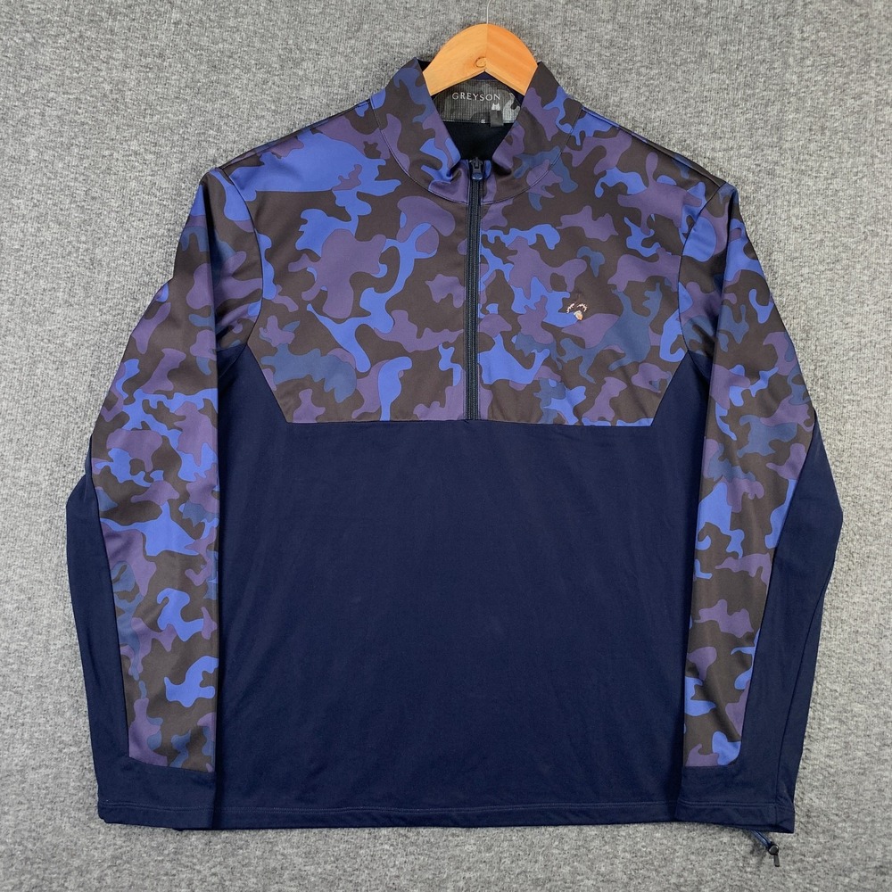 Greyson Half Zip Men Large Leather Camo Performance Golf Pullover Preppy